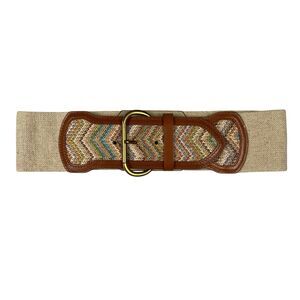 Another Line Wide Stretch Belt S Woven Chevron Leather Boho Southwest Elastic